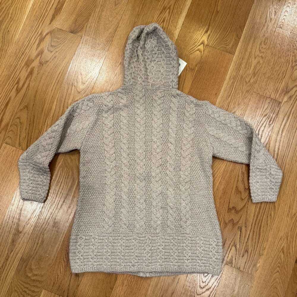 NWT Aran Crafts Irish-Knit Merino Wool Sweater, Full-Zip, Long, Beige - Picture 4 of 4